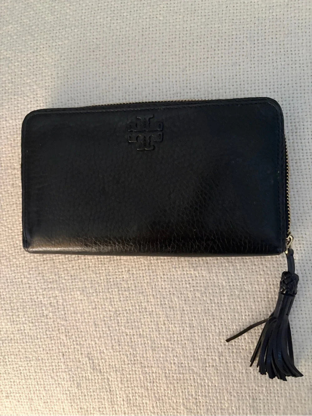 Tory Burch Black Leather Zip-Around Wallet